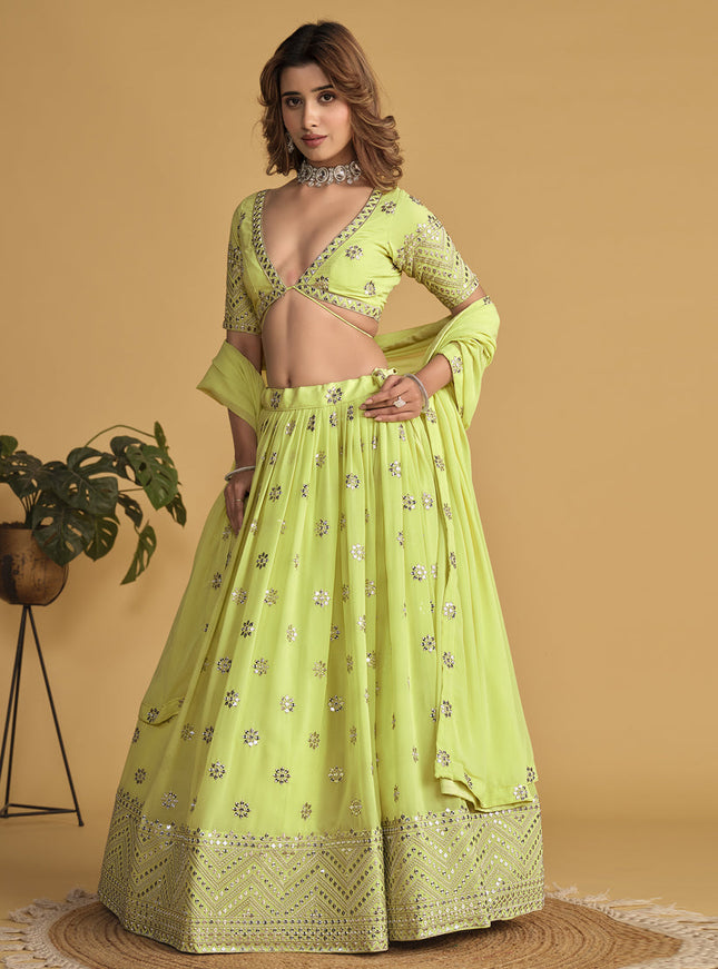 Neon Green Sequins Embroidered Lehenga Choli Set