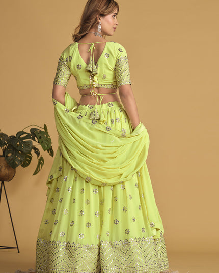 Neon Green Sequins Embroidered Lehenga Choli Set