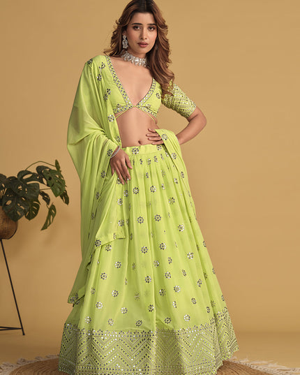 Neon Green Sequins Embroidered Lehenga Choli Set
