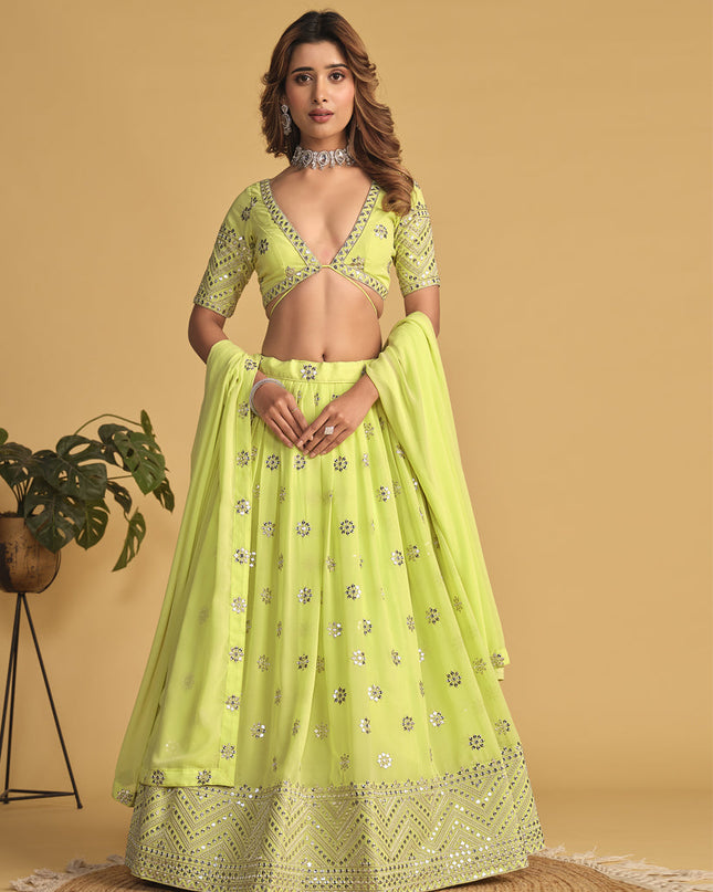 Neon Green Sequins Embroidered Lehenga Choli Set