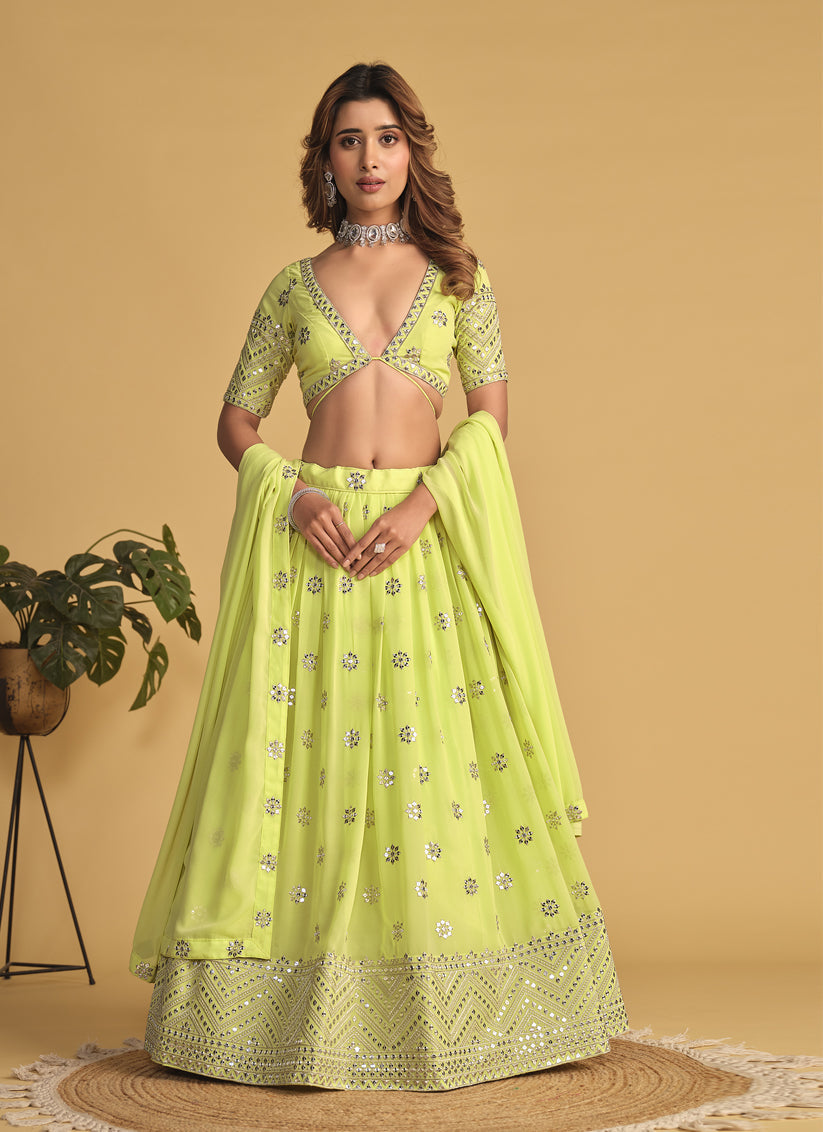Neon Green Sequins Embroidered Lehenga Choli Set