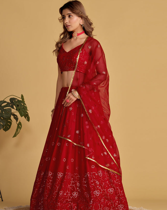 Red Sequins Embroidered Lehenga Choli Set