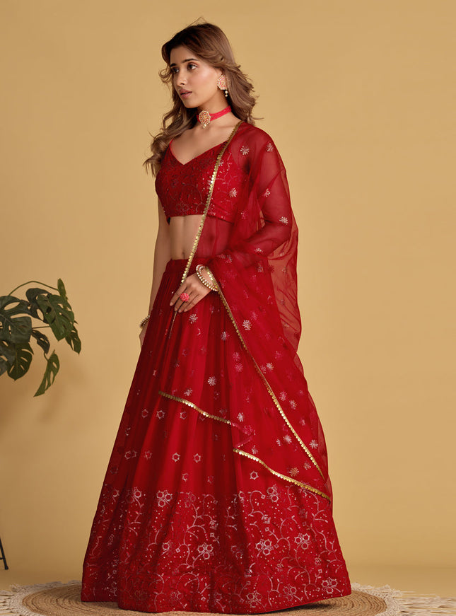 Red Sequins Embroidered Lehenga Choli Set