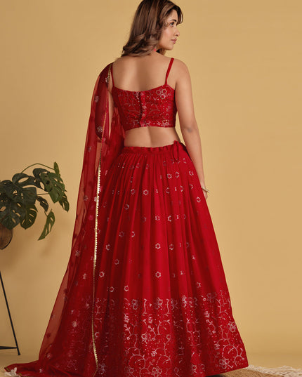 Red Sequins Embroidered Lehenga Choli Set