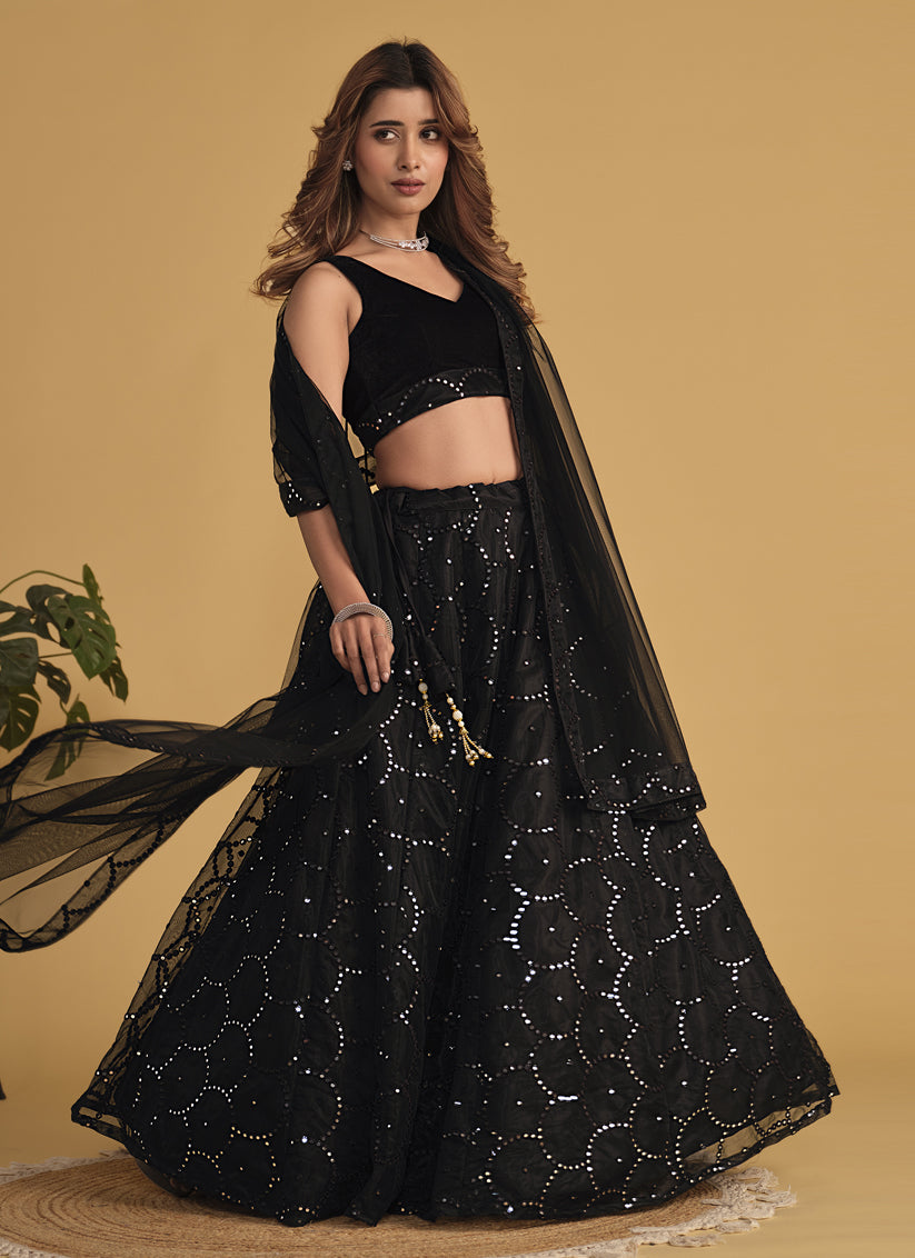 Black Sequins Embroidered Lehenga Choli Set