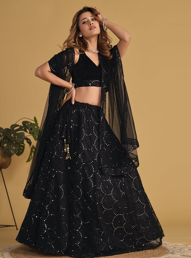 Black Sequins Embroidered Lehenga Choli Set