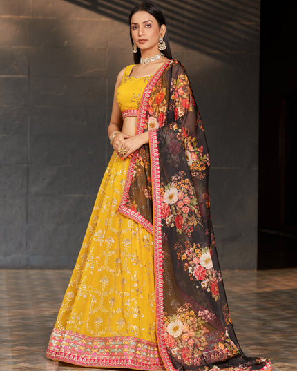 Golden Yellow Georgette Lehenga Choli Set