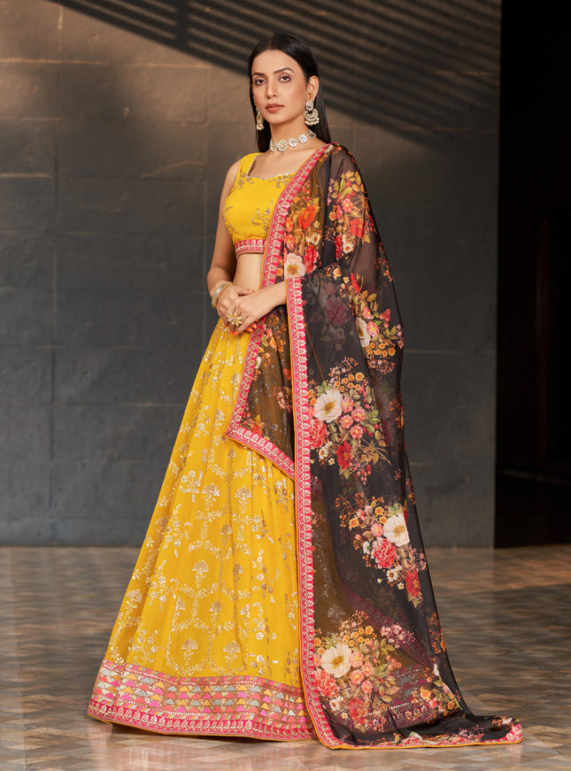 Golden Yellow Georgette Lehenga Choli Set