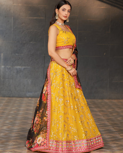 Golden Yellow Georgette Lehenga Choli Set