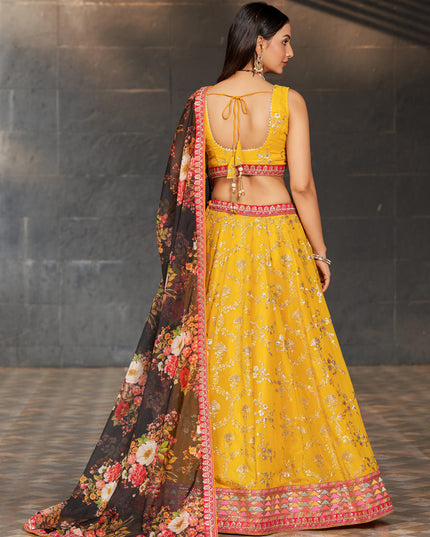 Golden Yellow Georgette Lehenga Choli Set