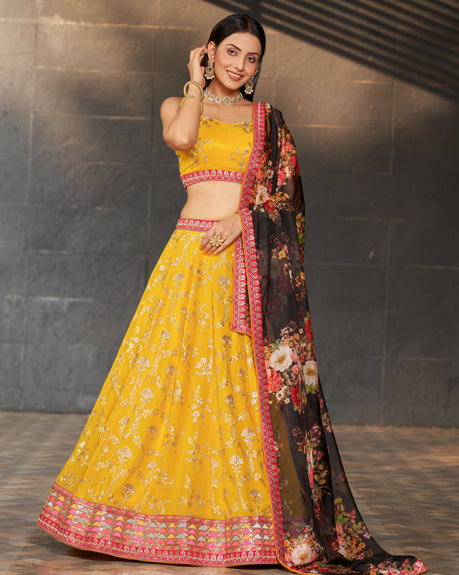 Golden Yellow Georgette Lehenga Choli Set