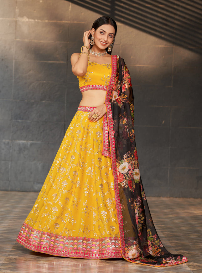 Golden Yellow Georgette Lehenga Choli Set