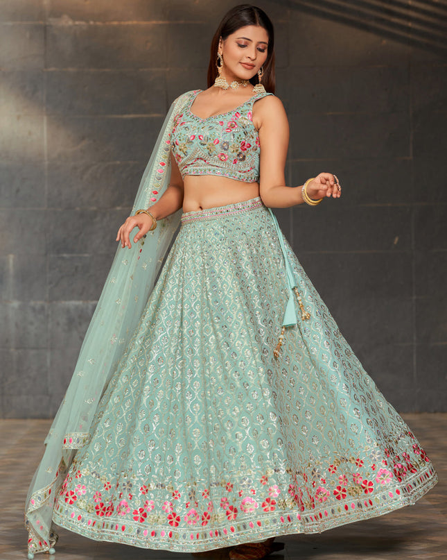 Sky Blue Georgette Lehenga Choli Set