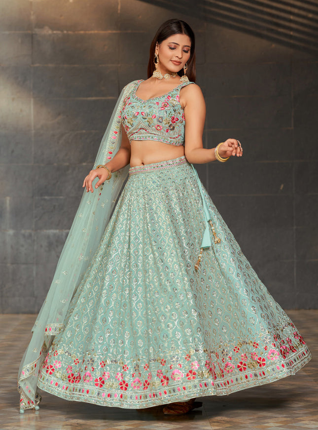 Sky Blue Georgette Lehenga Choli Set