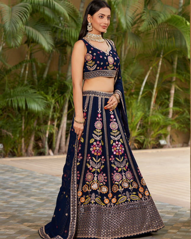 Navy Blue Georgette Lehenga Choli Set