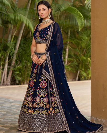Navy Blue Georgette Lehenga Choli Set