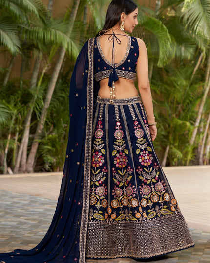 Navy Blue Georgette Lehenga Choli Set