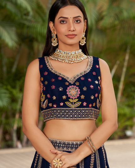 Navy Blue Georgette Lehenga Choli Set