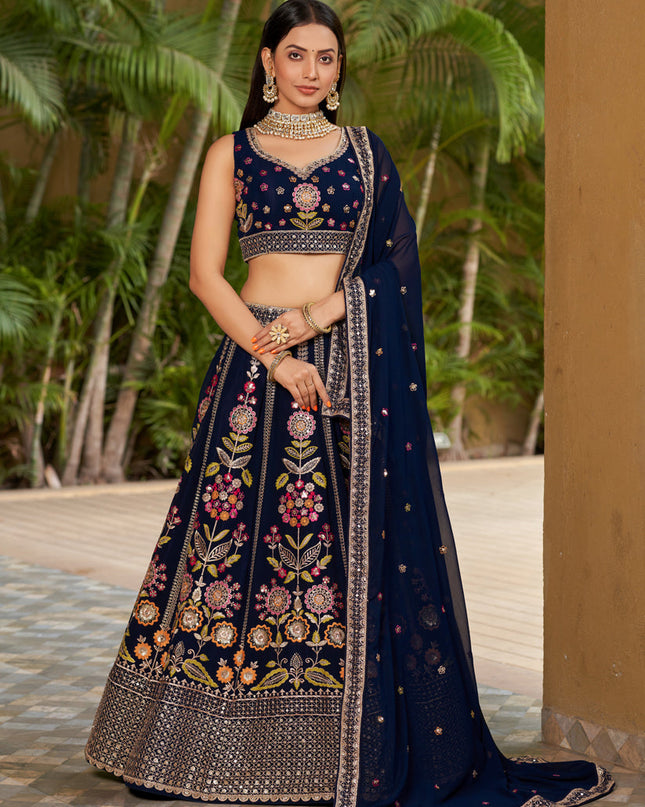 Navy Blue Georgette Lehenga Choli Set