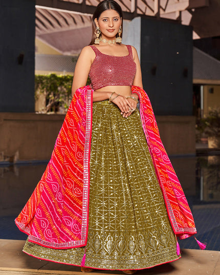 Olive Green Georgette Lehenga Choli Set
