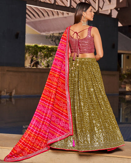Olive Green Georgette Lehenga Choli Set