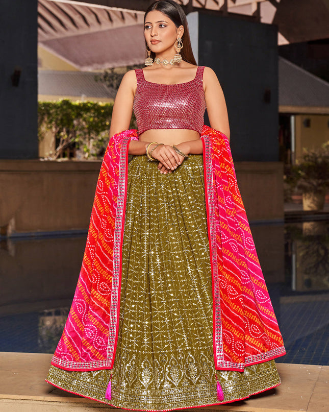 Olive Green Georgette Lehenga Choli Set