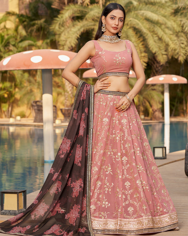 Dusty Pink Georgette Lehenga Choli Set