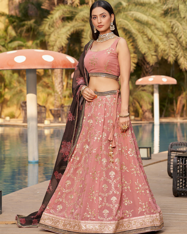 Dusty Pink Georgette Lehenga Choli Set