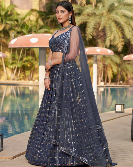 Slate Grey Georgette Lehenga Choli Set