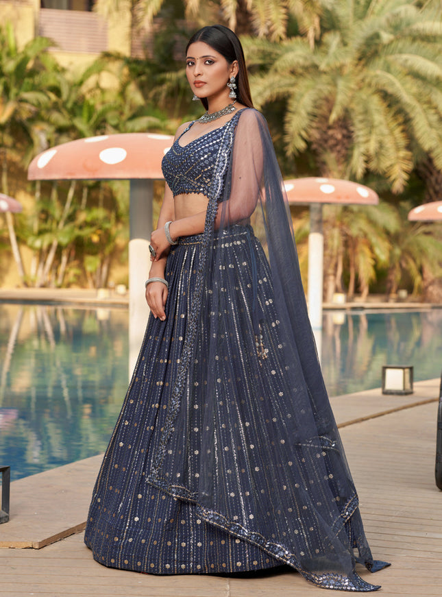 Slate Grey Georgette Lehenga Choli Set