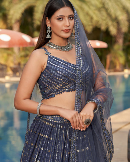 Slate Grey Georgette Lehenga Choli Set