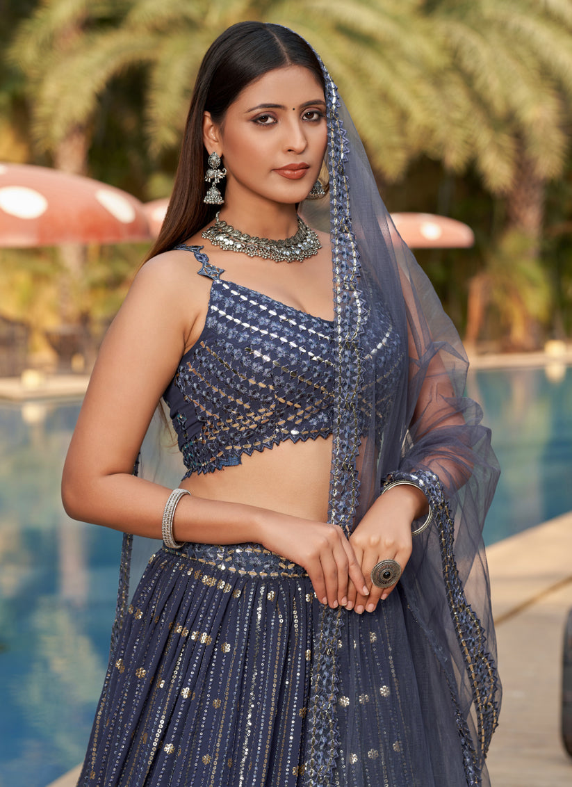 Slate Grey Georgette Lehenga Choli Set