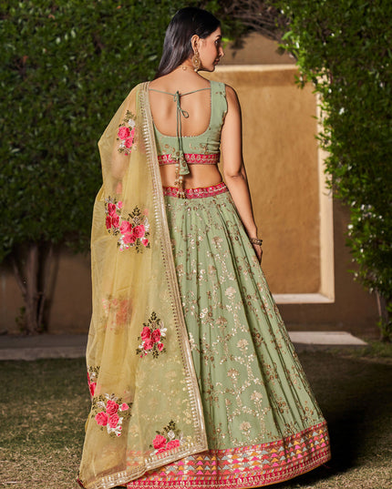Pista Green Georgette Lehenga Choli Set