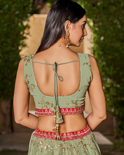 Pista Green Georgette Lehenga Choli Set