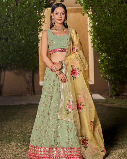 Pista Green Georgette Lehenga Choli Set
