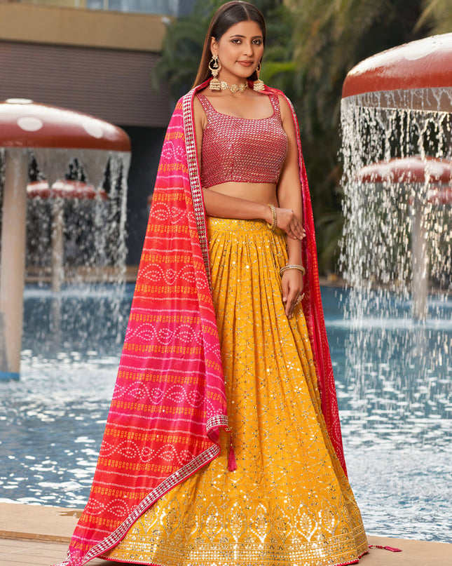 Golden Yellow Georgette Lehenga Choli Set