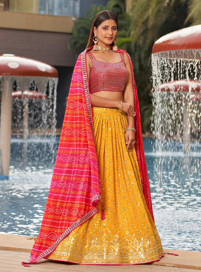 Golden Yellow Georgette Lehenga Choli Set