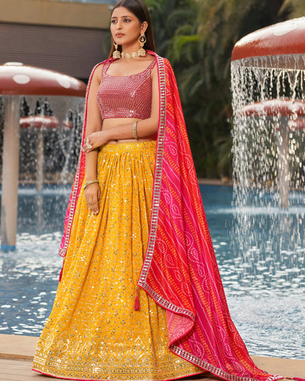 Golden Yellow Georgette Lehenga Choli Set