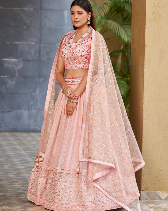 Soft Pink Georgette Lehenga Choli Set