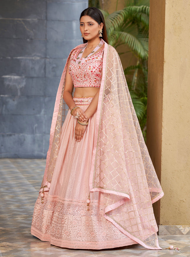 Soft Pink Georgette Lehenga Choli Set