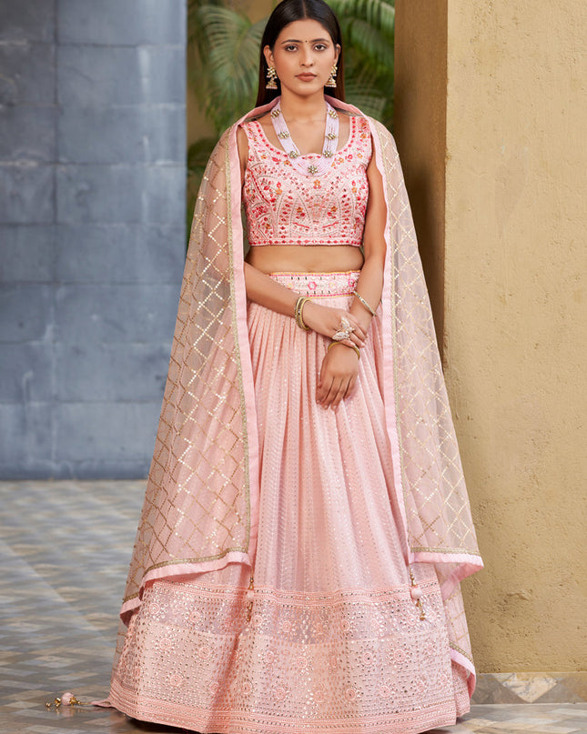 Soft Pink Georgette Lehenga Choli Set