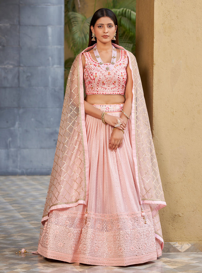 Soft Pink Georgette Lehenga Choli Set
