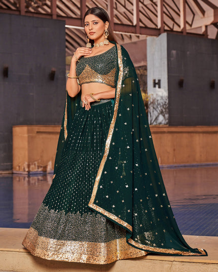 Bottle Green Georgette Lehenga Choli Set