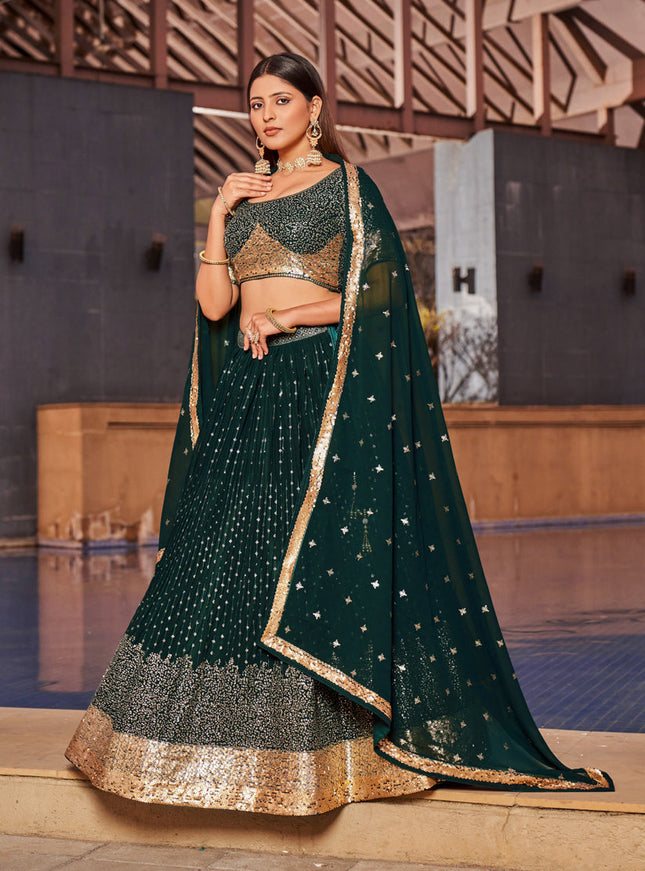 Bottle Green Georgette Lehenga Choli Set