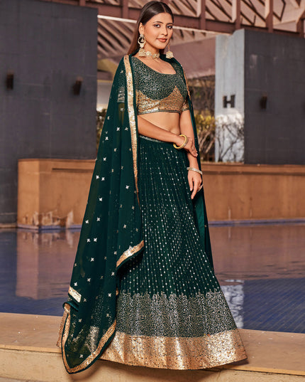 Bottle Green Georgette Lehenga Choli Set