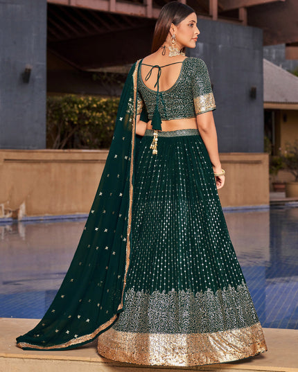 Bottle Green Georgette Lehenga Choli Set