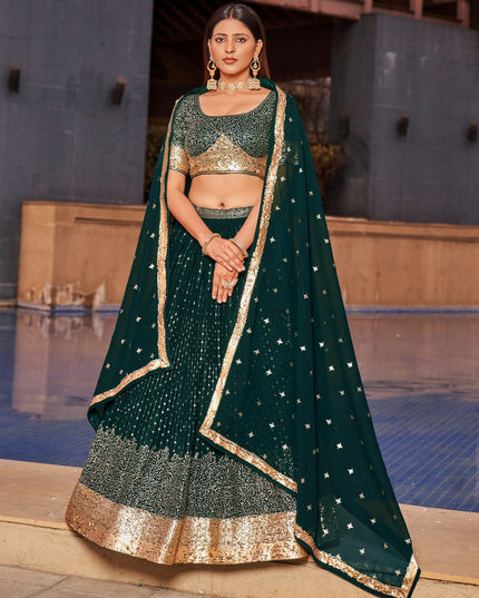 Bottle Green Georgette Lehenga Choli Set