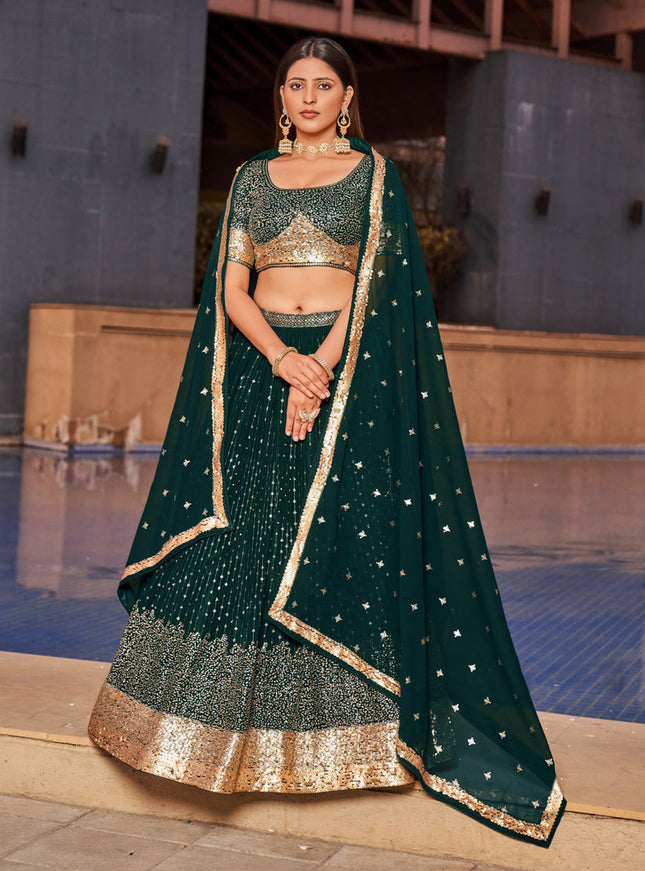 Bottle Green Georgette Lehenga Choli Set