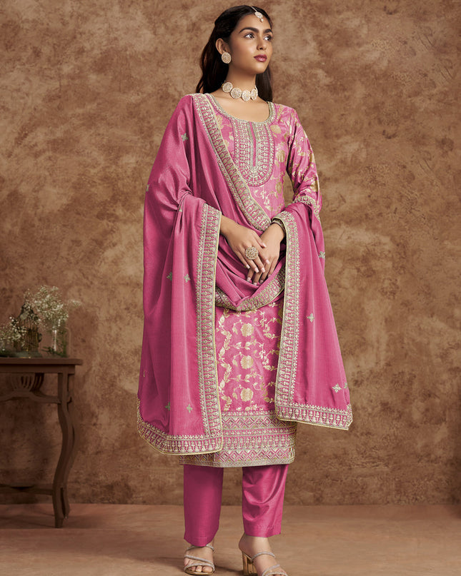cherry pink dola jacquard embroidered plus size suit
