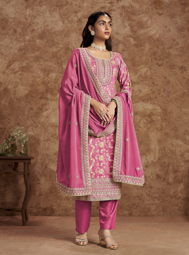 cherry pink dola jacquard embroidered plus size suit